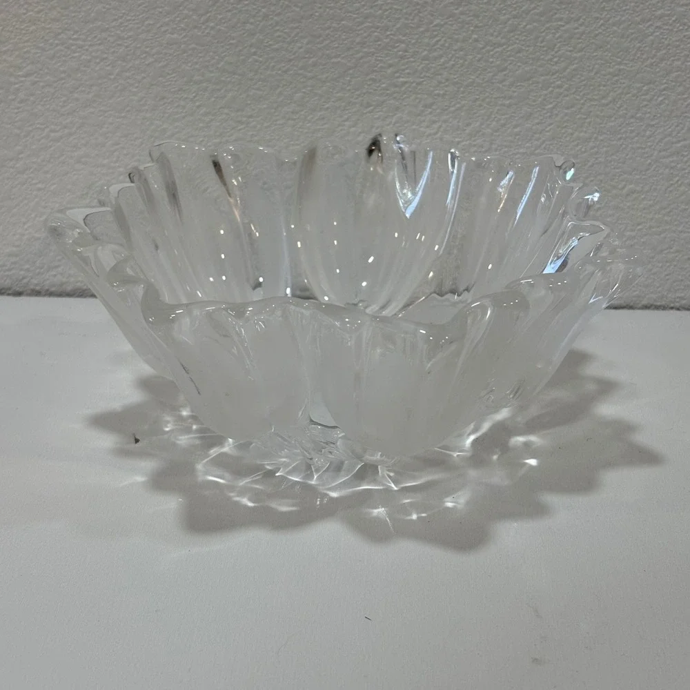 Walther Glas Tulip Bowl Frosted Clear Crystal West Germany Vtg Scalloped 6.5
